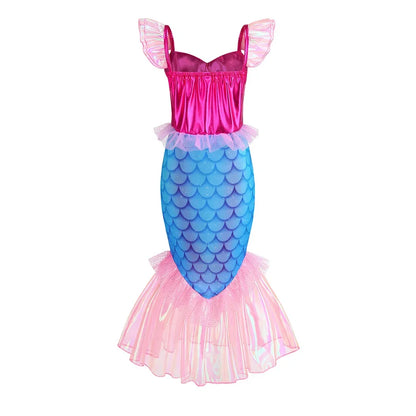 Blue Red Purple Three Colors Mermaid Flying Sleeve Fishtail Beautiful Dress For Girl Summer Beach Party Cool Swimsuit Set
