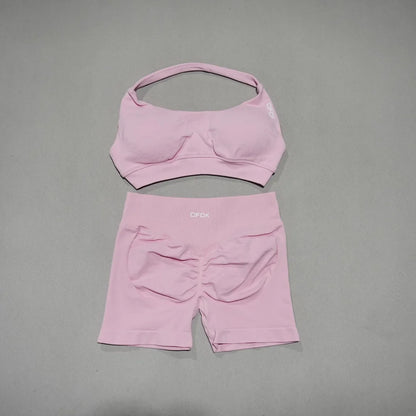 Women's Fashion 2 Piece Sports Set Lace Up Sports Bra Seamless Shorts Leggings Yoga Gym Fitness Running Tracksuit