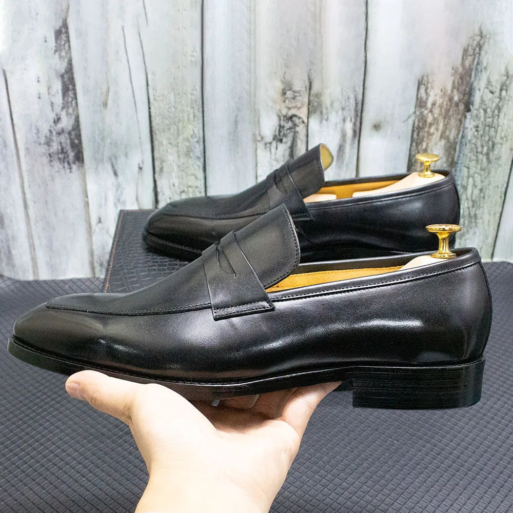 Men's Genuine Leather Penny Loafers Italian Design Luxury Classic Wedding Formal Office Business Dress Shoes