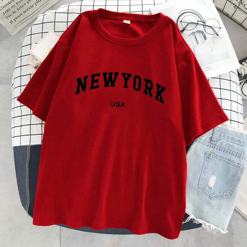 New York Usa City Letter Graphic Tshirt Women Cotton Sport Tops Summer Fashion Tee Shirt Street Casual Oversized Short Sleeve