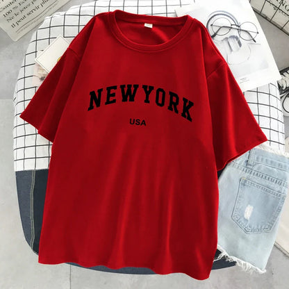 New York Usa City Letter Graphic Tshirt Women Cotton Sport Tops Summer Fashion Tee Shirt Street Casual Oversized Short Sleeve