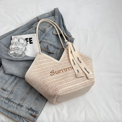 Straw Leisure Capacity Beach Shoulder Bag Retro Handmade Woven Shoulder Bag Summer Leisure Bag Commuting Women's Handbag