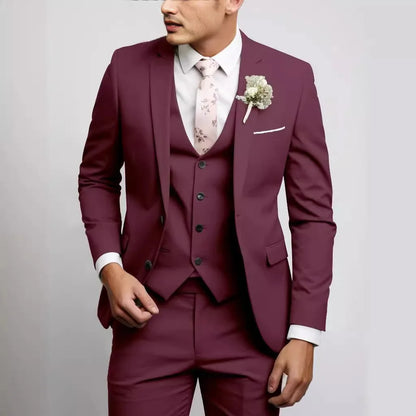2025 Fashion Men Slim Fit Two Button Suit Set Amazon Cross Border Three Piece Business Suit