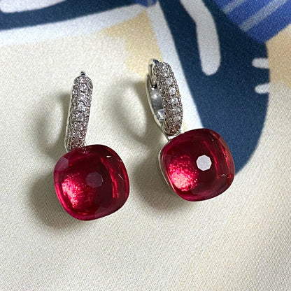 Classic Candy Color Earrings Inlay Transparent Zircon 27Colors Crystal Earrings Platinum Plated Fashion Jewelry For Women