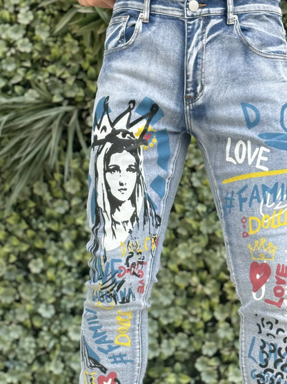 Calça Jeans Masculina Estampada Elegante   Cor Azul Claro Clássica e Versátil   Adequada para Todas as Estações e para a Moda Urbana