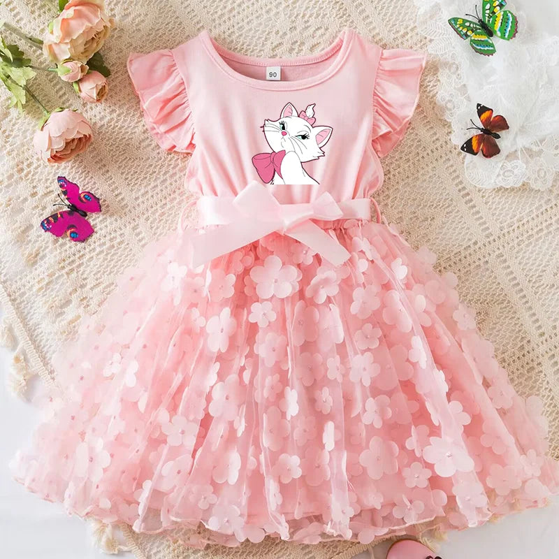 Girls Summer Dress Cartoon Bow Tutu Dress 3D Butterfly Cute Cotton Party Casual Dress for Baby 2-6 Years
