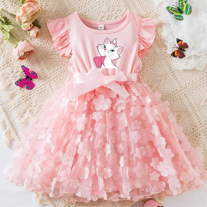 Girls Summer Dress Cartoon Bow Tutu Dress 3D Butterfly Cute Cotton Party Casual Dress for Baby 2-6 Years