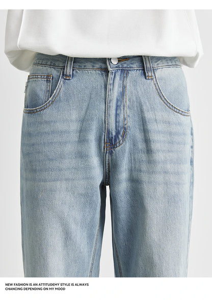 Men's Straight Jeans 2025 Summer New Thin Denim Trousers Casual Loose Outdoor Wide-leg Pants Fashion Nine-point Pants 28-36