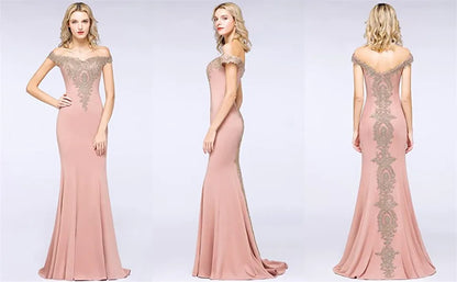 Gold Rose Lace Mermaid Prom Dresses For Women Burgundy Long Sexy Open Back Cap Sleeve Elegant Evening Party Gown Vestido de Gala