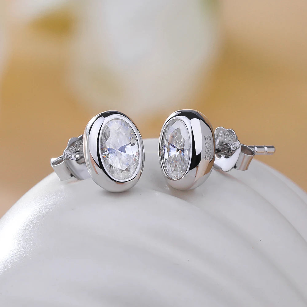 18K Gold Plated 0.5/1c Moissanite Stud Earring for Women Bezel Set Oval Cut Lab Grown Diamond S925 Silver Jewelry With Certified