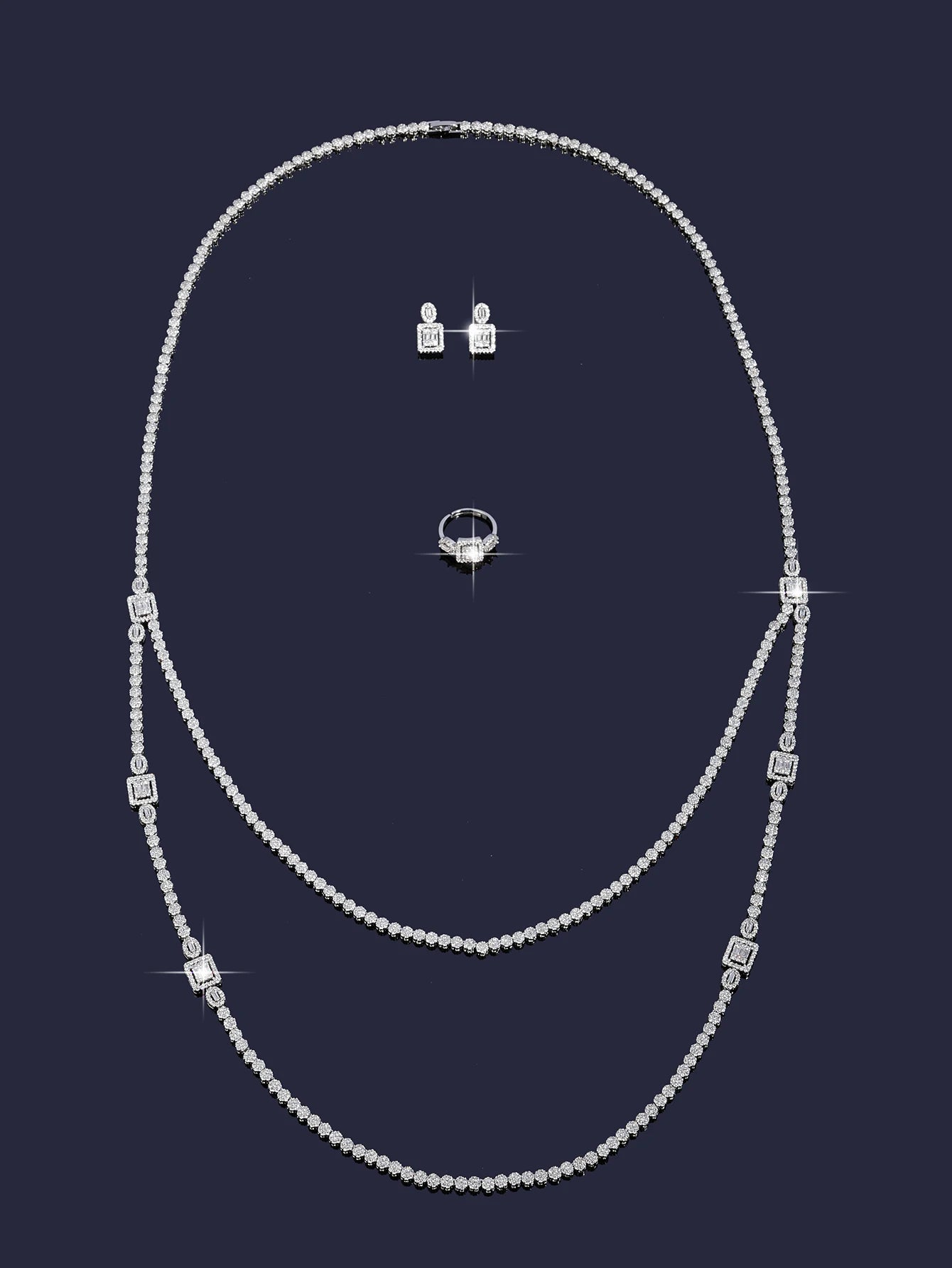 Trendy Sweater Cubic Zircon Long Chian Necklace Jewelry Sets for Women Party Luxury Wedding Bridal Jewellery Accessories