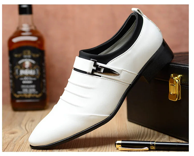 Classic White Men Dress Shoes 2024 Casual Business Leather Shoes for Men Point Toe Wedding Formal Shoes Men Size 46