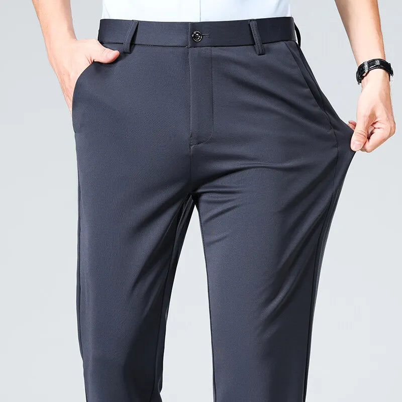 Men's Straight Suit Pants Solid Color Smart Casual Office Trousers Men Spring Autumn Fashion Formal Full Length Suit Pant Man
