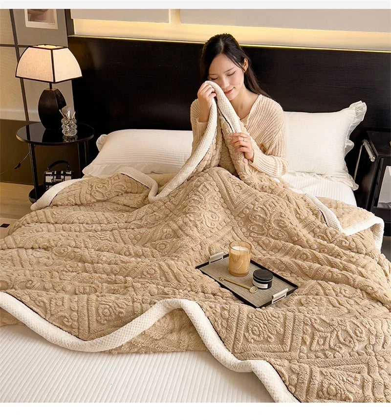 New Carved Velvet Warm Autumn Winter Blanket for Bed Soft Fluffy Sofa Blankets Warmth Cozy Coral Flannel Sofa Cover Blanket Nap