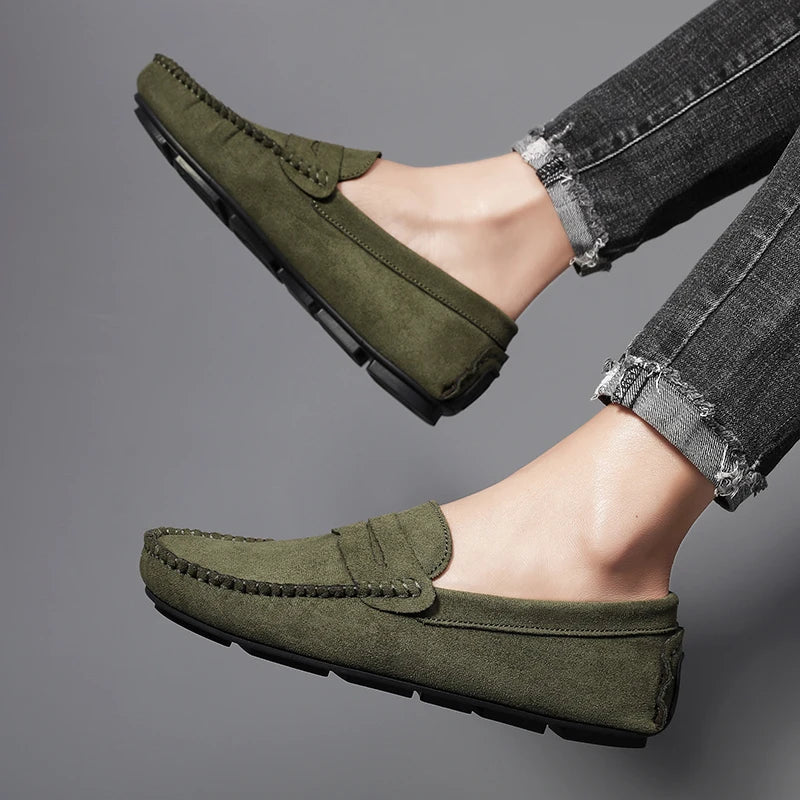 Sapatos Masculinos Casuais de Camurça, Respiráveis, de Couro, Loafers Masculinos, Slip-on, Sapatos de Dirigir Masculinos, Marca de Luxo, Sapatos Náuticos Confortáveis