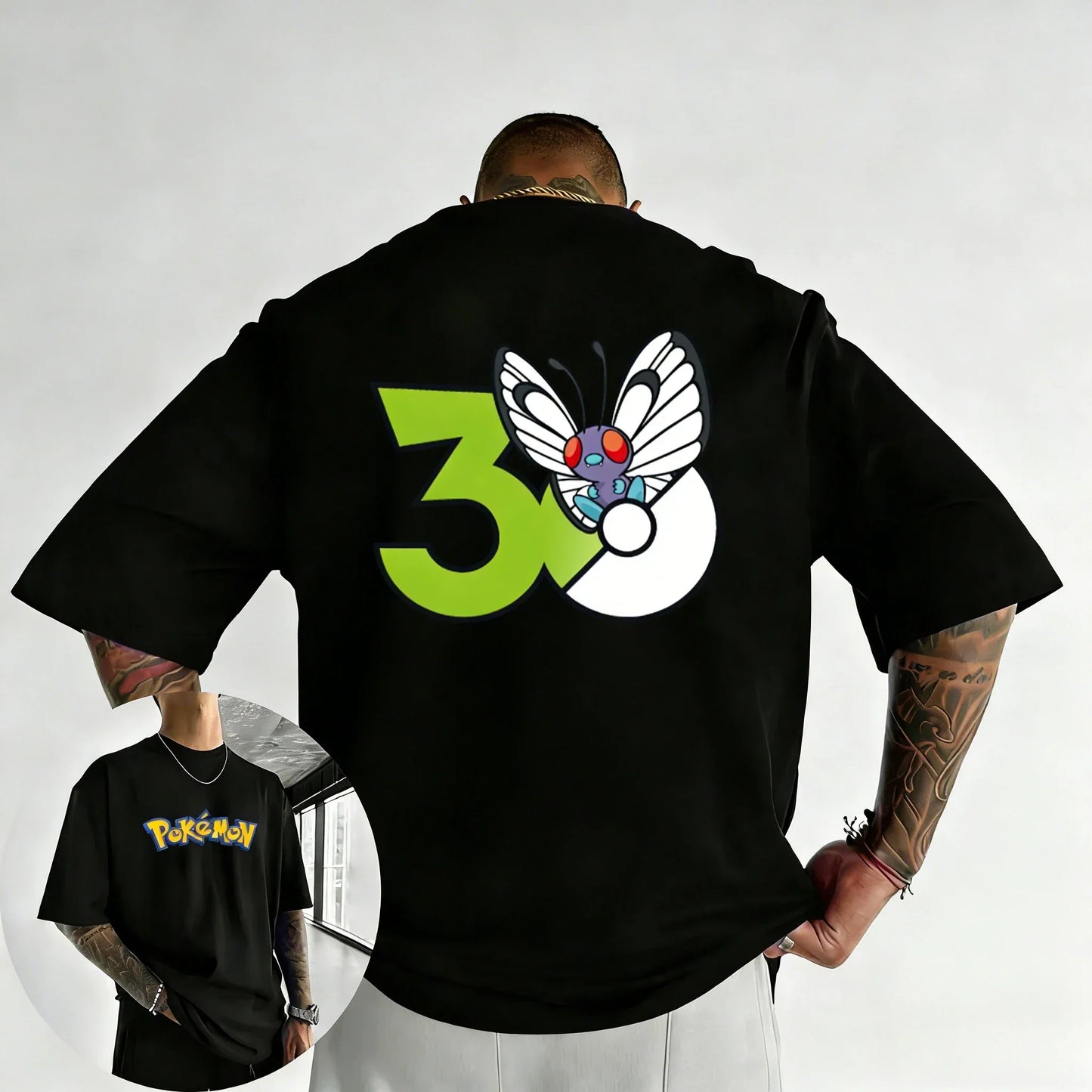 30th Anniversary Butterfree Printed T-shirt Summer Men's and Women's Loose Casual Hip Hop Trendy Short Sleeve Top