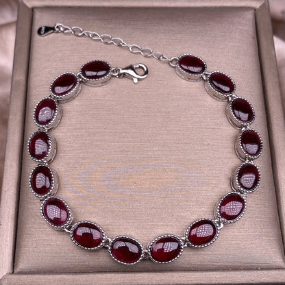 S925 sterling silver bracelet set with 17 natural garnets, simple and elegant women's bracelet jewelry, suitable for daily wear