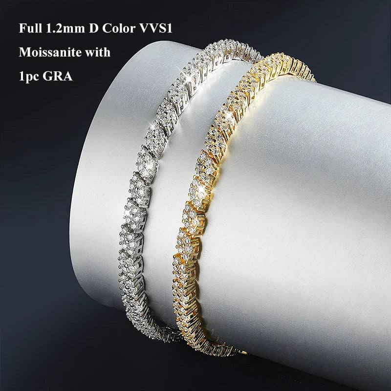 Double Row Full 2.5/3mm Round Cut Moissanite Tennis Bracelet D Color Lab Diamond 925 Silver Women Man Link Bracelets Gift