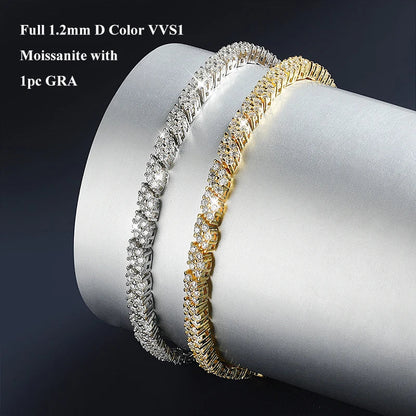 Double Row Full 2.5/3mm Round Cut Moissanite Tennis Bracelet D Color Lab Diamond 925 Silver Women Man Link Bracelets Gift