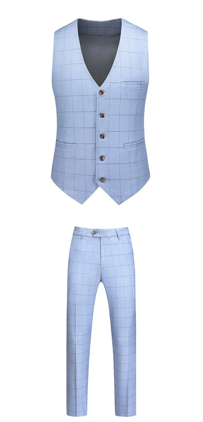 ( Jacket + Vest + Pants ) Fashion Boutique Plaid Mens Casual Business Suit Groom Wedding Dress Formal Slim Plaid Suit