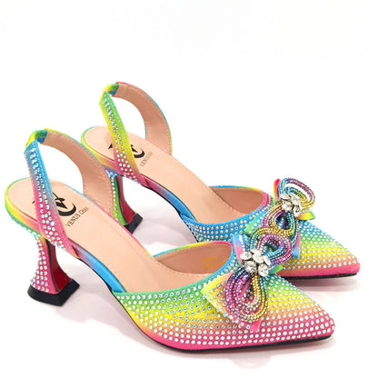 Italian Design African Women's High Heel Pointed Toe Sandals Party Wedding Party Fuchsia Color Shoes and Bags Set