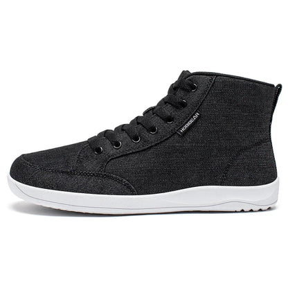 Mid-Top Barefoot Shoes Unisex Wide Toe Box Canvas Sneakes Zero Drop Lace Up Outdoor Walking Shoes