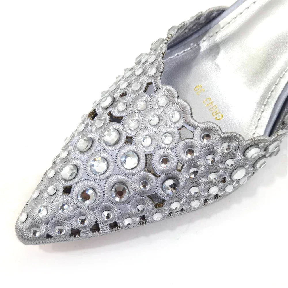 Latest High Heel Gold Color Atmospheric Luxury Pattern With Rhinestones Party Ladies Shoes And Bag Set