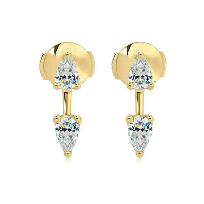 2-Stone Pear Cut Moissanite Diamond Earrings for Women 925 Sterling Silver Plated 18k Gold Waterdrop Earcuff Earring Detachable
