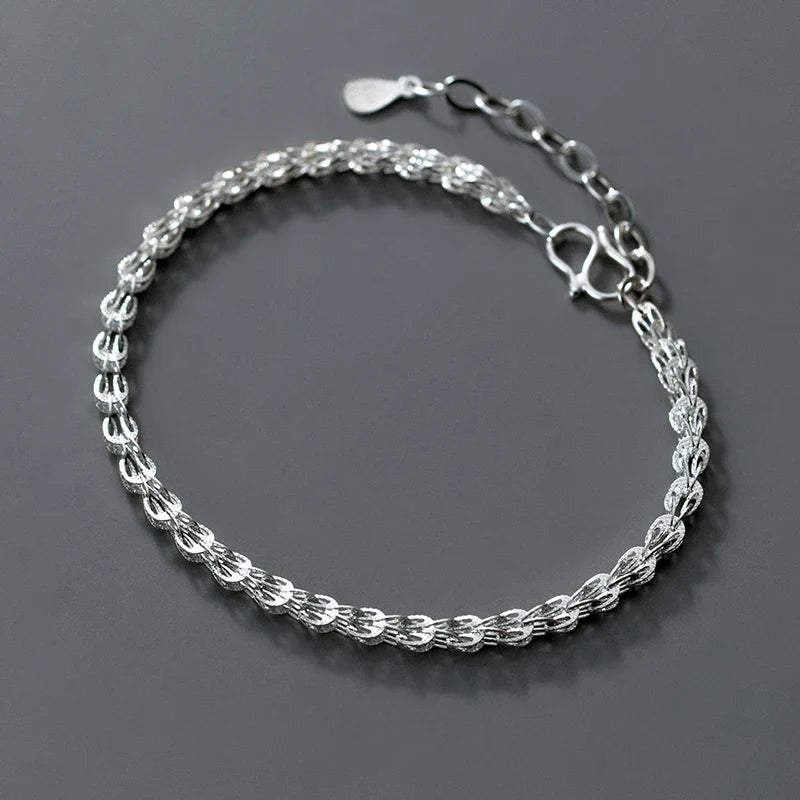 Real 925 Sterling Silver Simple Hollow out Fashion Bracelet Chain For Women Valentine's Day Party Gift Female Jewelry