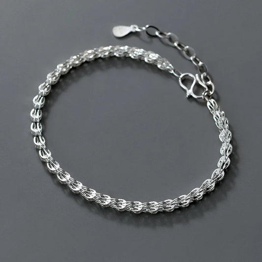 Real 925 Sterling Silver Simple Hollow out Fashion Bracelet Chain For Women Valentine's Day Party Gift Female Jewelry