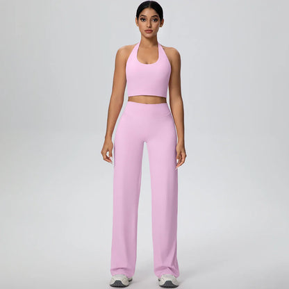 2Pieces Breathable Summer Workout Top Pants Yoga Set Yoga Underwear With Chest Pad Quick Drying Push Up Pencil Pants Yoga Set