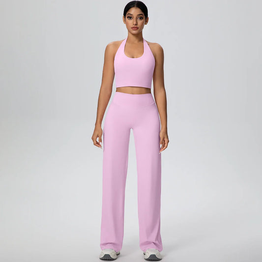 2Pieces Breathable Summer Workout Top Pants Yoga Set Yoga Underwear With Chest Pad Quick Drying Push Up Pencil Pants Yoga Set