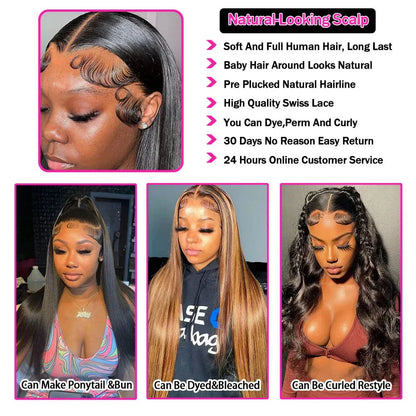 44 46 Long Inch 13x4 HD Lace Front Wig Brazilian Straight Human Hair Wig For Women 200 Density 13x6 Transparent Lace Frontal Wig