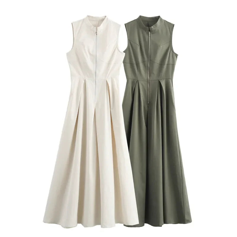 Draped Long Dresses for Women Zip Sleeveless Maxi Dress Woman Summer Holiday Womens Dresses Ruched Party Female Dress
