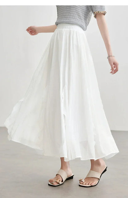 Women Summer Skirts 2026 High Waist Sweet Pleated A Line Ankle-Length Skirt Ladies Elegant Casual Clothes W52QA2169