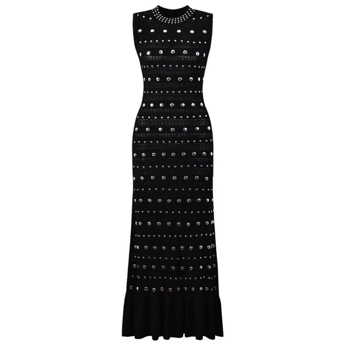 High Quality Elastic Knitted New Fashionable Round Neck Luxurious Hot Plate Sleeveless Slim Fit Women's Dress