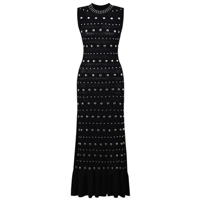 High Quality Elastic Knitted New Fashionable Round Neck Luxurious Hot Plate Sleeveless Slim Fit Women's Dress