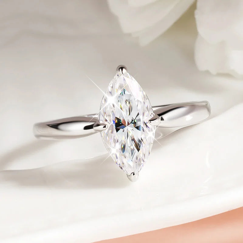 1CT 2CT 3CT Marquise Cut Moissanite Rings for Women Bride Classic Wedding Band 925 Sterling Silver Plated 18K Jewelry GRA
