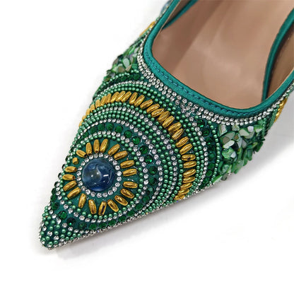 2025 Moda Mais Recente Chegada Laranja Ponta Fina Sandálias Femininas Sapatos com Bolsa Conjunto para Senhoras Festa de Casamento Salto
