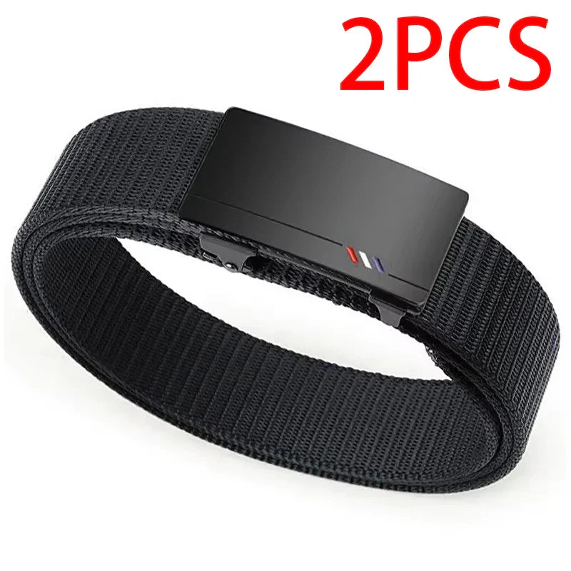2Pcs Fashion Business Men's Belt Genuine Luxury Brand Leisure Belt Automatic Buckle Belt Canvas Belt With Cargo Pants Jeans Belt