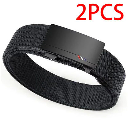 2Pcs Fashion Business Men's Belt Genuine Luxury Brand Leisure Belt Automatic Buckle Belt Canvas Belt With Cargo Pants Jeans Belt