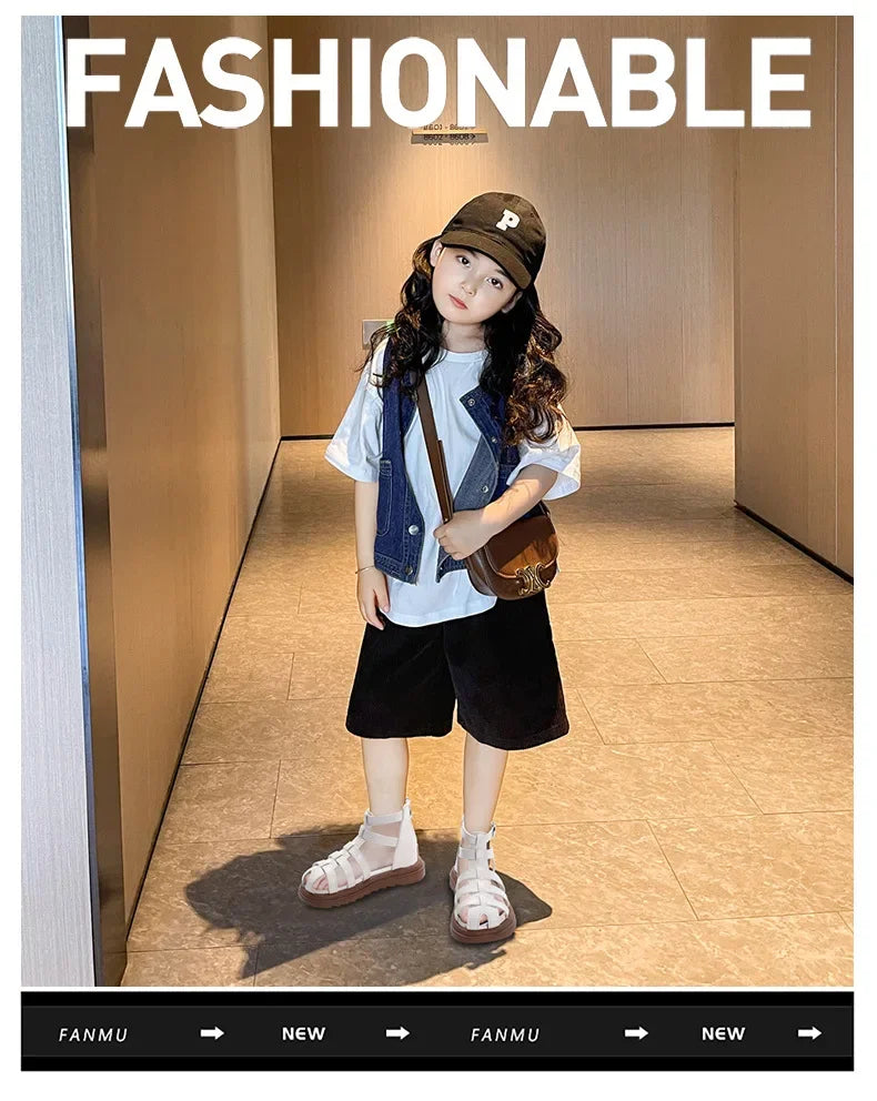 British Style Children's Sandals Girl 2024 Summer Kids Hollow-out Beach Shoes Fashion Causal Girls High-top Simple Roman Sandals