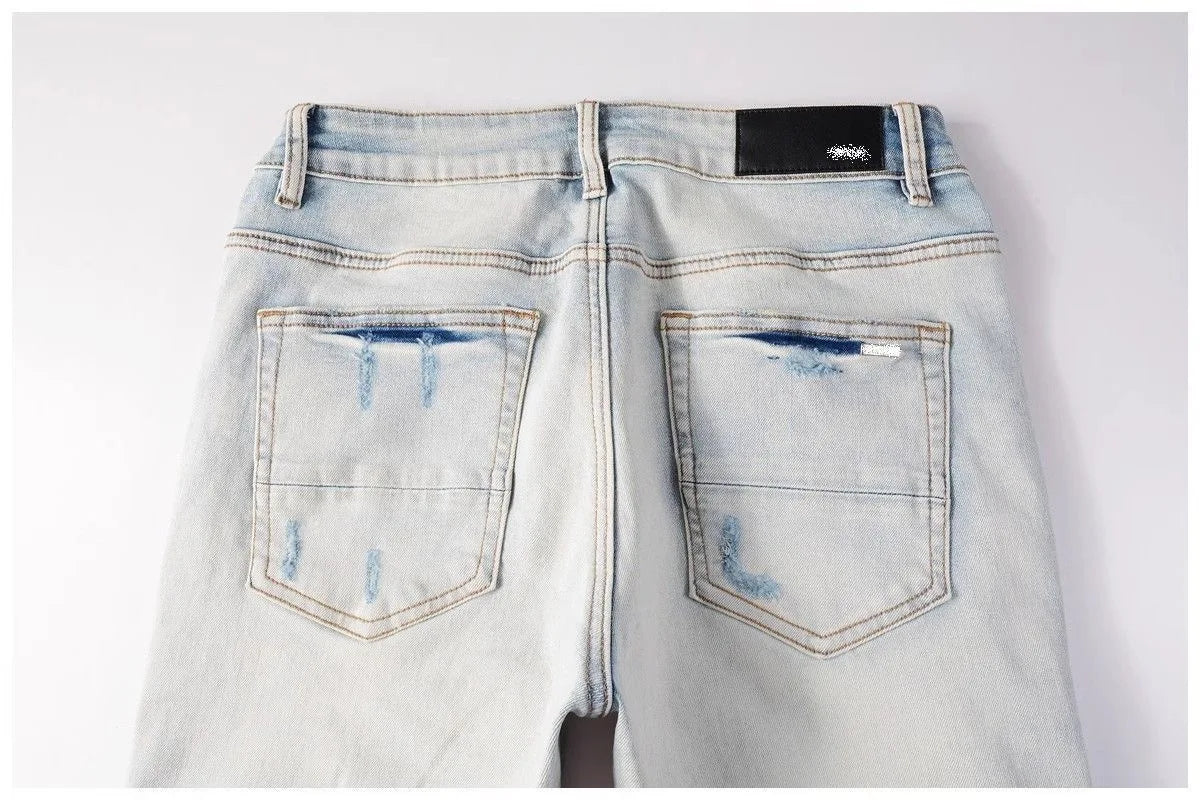 Calça Jeans Masculina de Cintura Reta Rasgada, Cor Sólida, Elástica, Respirável, Confortável e de Alta Qualidade, Nova Tendência Primavera Outono