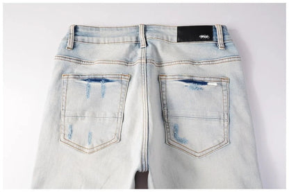 Calça Jeans Masculina de Cintura Reta Rasgada, Cor Sólida, Elástica, Respirável, Confortável e de Alta Qualidade, Nova Tendência Primavera Outono