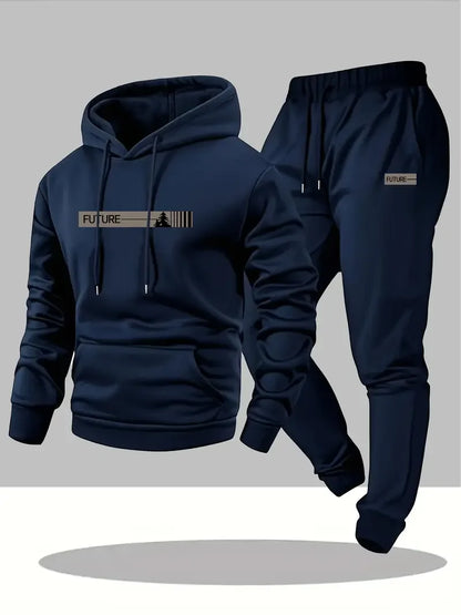 Men's Velvet Thickened Sports Set New York Letter Printed Spring and Autumn Hoodie Set Long Sleeve Casual Comfortable Pocket Hoo