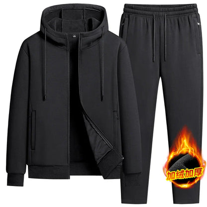 Autumn and winter hooded cardigan with fleece and thickened two-piece sporty and fashionable pure cotton set