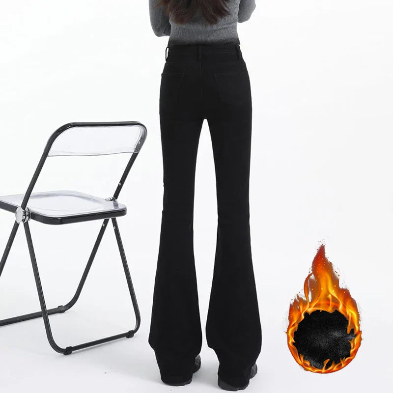 Winter Girls Chic Thermal Plush High Waist Flared Jeans