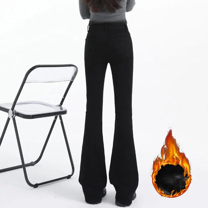 Winter Girls Chic Thermal Plush High Waist Flared Jeans