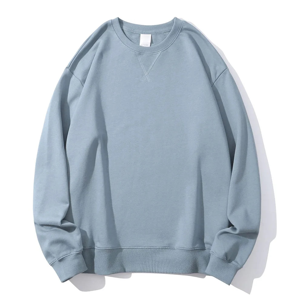 380g Tight Match Heavy Inverted Triangle Loose Versatile Solid Cotton Vintage Autum Winter Long Sleeve Round Neck Sweater