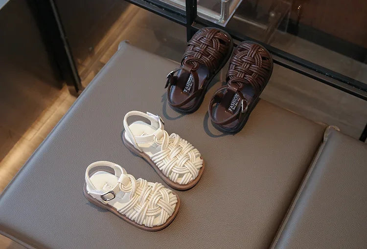 New Sandals Summer Children's Woven Casual Baby Shoes Girls Beach Shoes Slipper Size 22-31